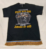 Camiseta hebrea israelita con YHWH (en hebreo antiguo) y Menorá Sagrada con flecos dorados o plateados premium