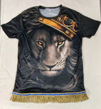 Camisa hebrea israelita (negro real) León de Judá con flecos