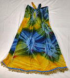 Hebrew Israelite Tie-Dye Front Ruffle Dress with Gold Fringes
