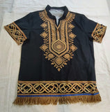 Hebrew Israelite Dashiki Print Shirt w/ Gold or Black Fringes