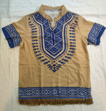 Hebrew Israelite Dashiki Print Shirt w/ Gold, Blue or Suede Fringes