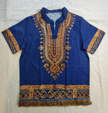 Hebrew Israelite Dashiki Print Shirt w/ Gold or Blue Fringes