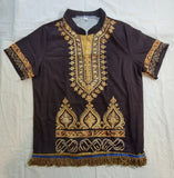 Hebrew Israelite Dashiki Print Shirt w/ Gold or Brown Fringes