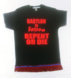 Camiseta hebrea israelita ARREPENTIRSE O MORIR con flecos