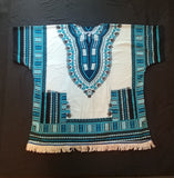 Dashiki israelita hebreo con flecos (blanco/azul/negro)