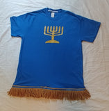Hebrew Israelite T-Shirt w/ Holy Menorah & Premium Gold Fringes