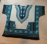 Dashiki israelita hebreo con flecos (blanco/azul/negro)