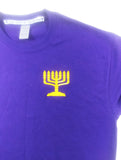 Hebrew Israelite Long Sleeve (Purple) Embroidered T-Shirt w/ Holy Menorah & Premium Gold Fringes