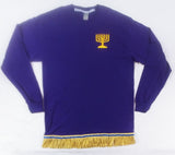 Hebrew Israelite Long Sleeve (Purple) Embroidered T-Shirt w/ Holy Menorah & Premium Gold Fringes